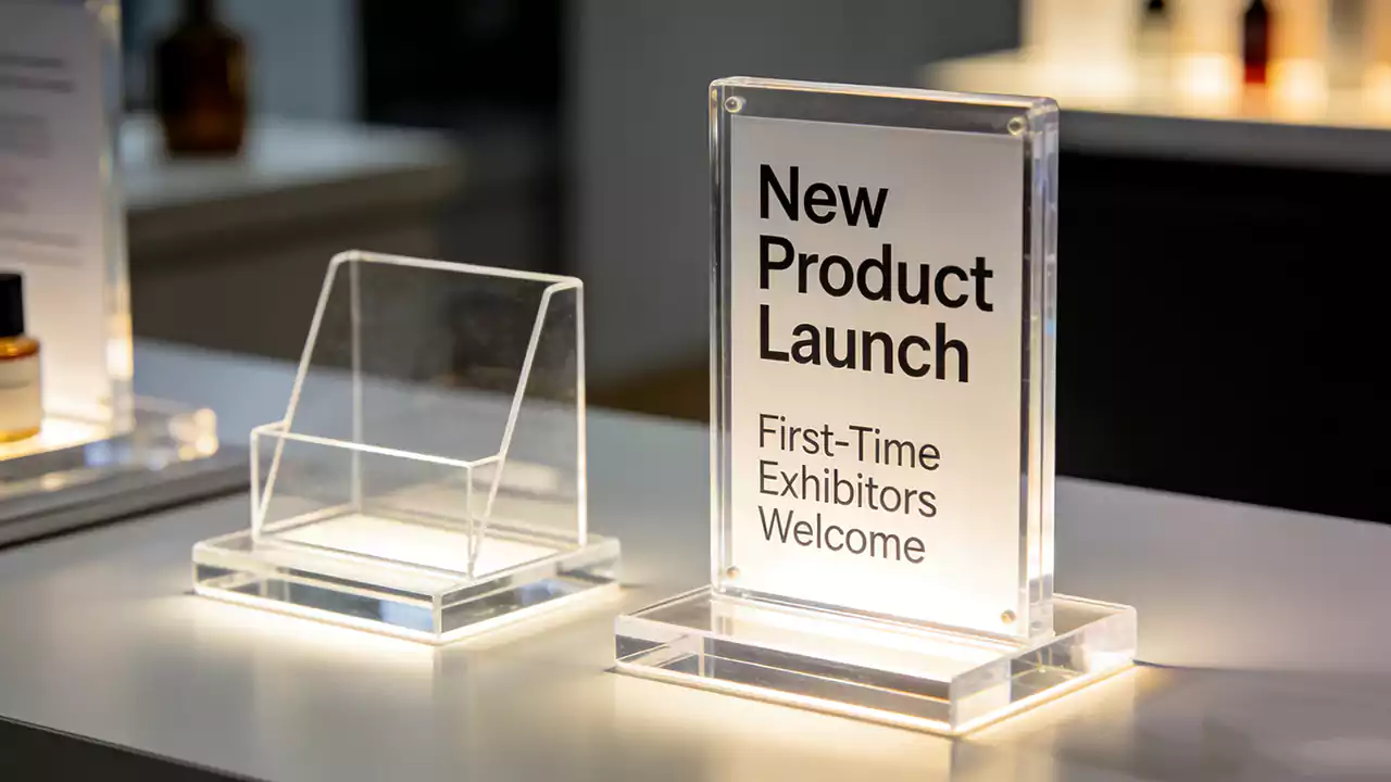 Acrylic trade show display manufacturer booth layout