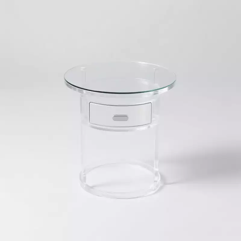 Round Acrylic Side Table with Drawer 16" - Storage Nightstand - Customacrylicpro Premium Acrylic Product