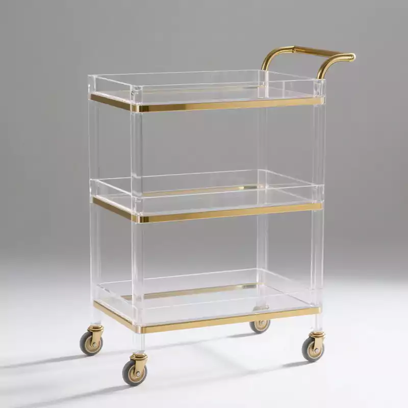 3-Tier Acrylic Bar Cart Gold 28x16x34" - Rolling Serving Trolley - Customacrylicpro Premium Acrylic Product