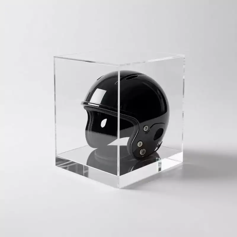 Acrylic Helmet Display Case with Mirrored Base - Customacrylicpro Premium Acrylic Product
