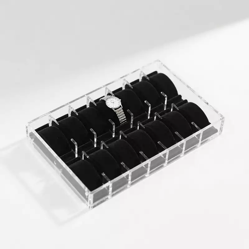Acrylic Watch Display Tray 12 Slots Velvet Lined - Customacrylicpro Premium Acrylic Product