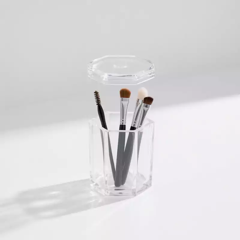 Acrylic Makeup Brush Holder with Lid Clear - Customacrylicpro Premium Acrylic Product