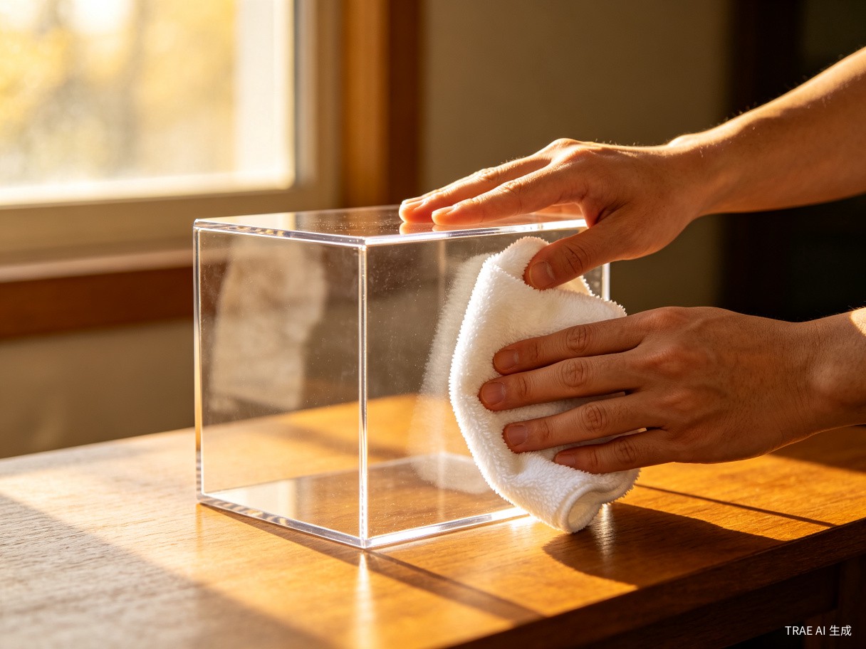 Proper acrylic cleaning technique using soft microfiber cloth