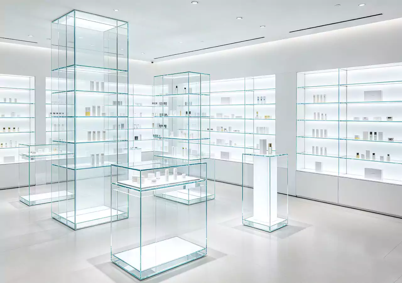 Overview of various acrylic display solutions in a modern retail environment