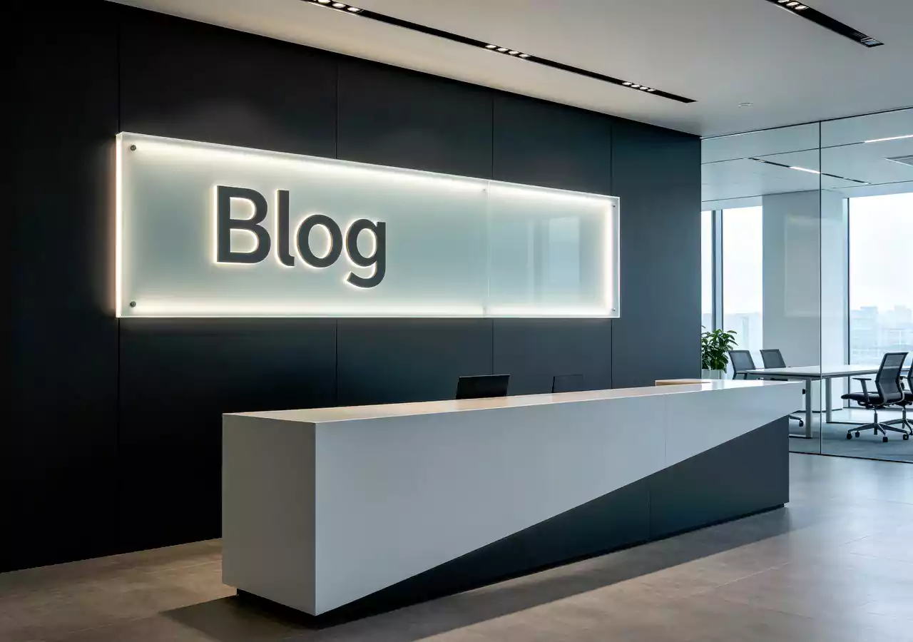 Professional acrylic reception desk sign with company logo