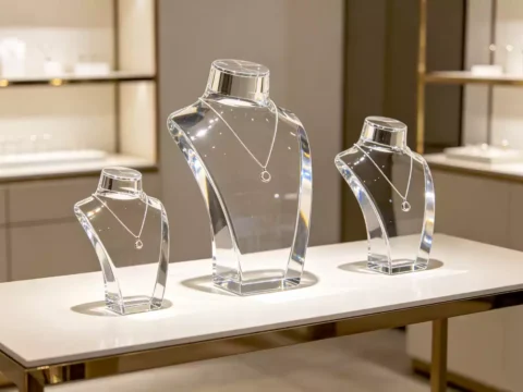 Acrylic necklace bust display with elegant jewelry
