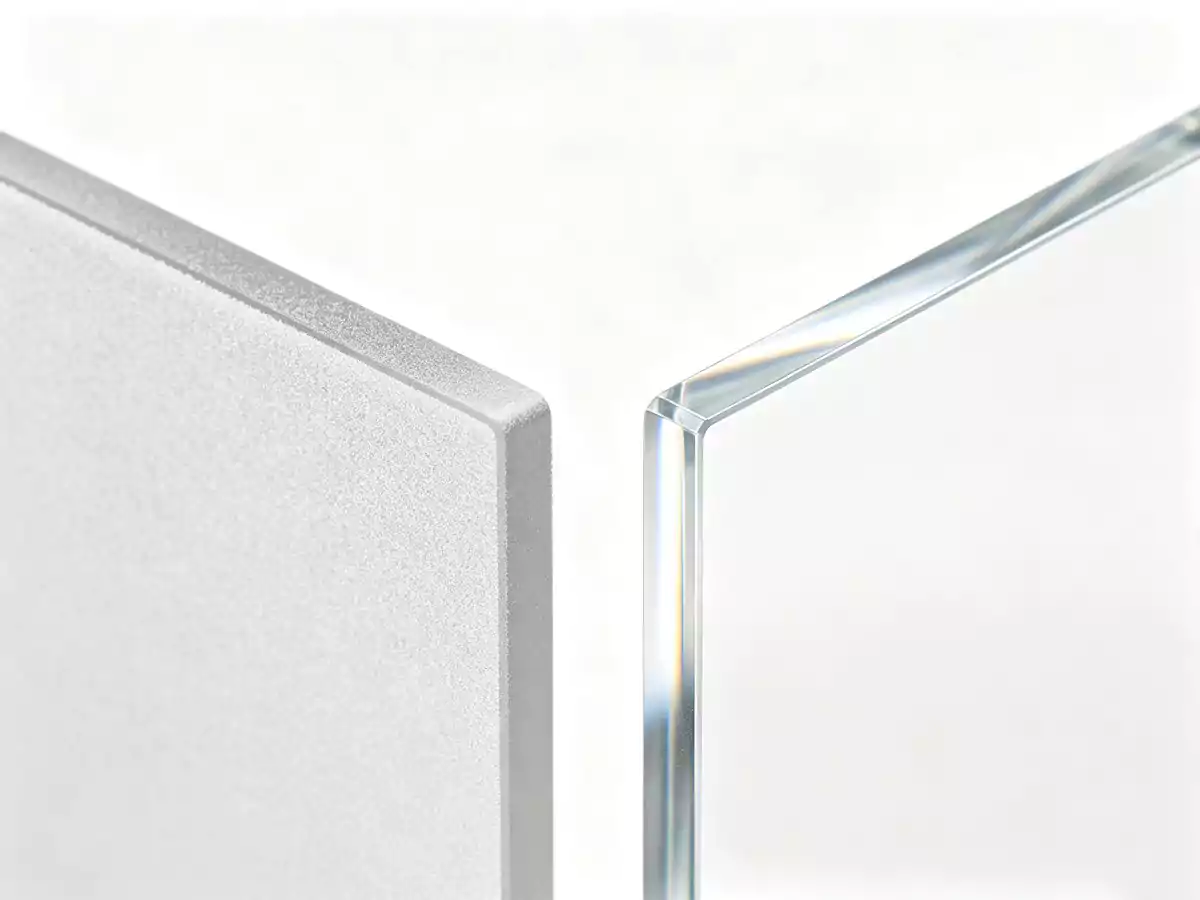 Before and after comparison of acrylic edge finishing rough sanded vs polished clear