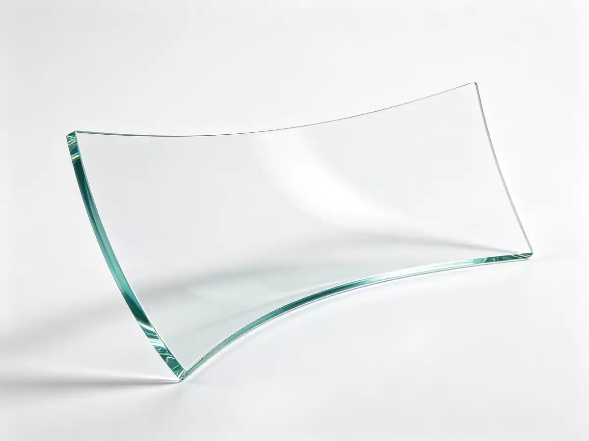 Perfectly curved clear acrylic panel with smooth even bend against white background