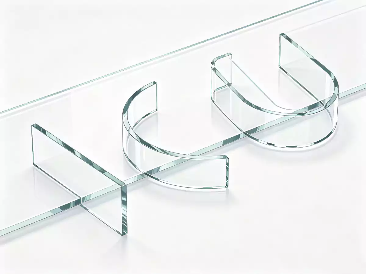 Different bend radius examples in clear acrylic showing 90-degree bend curve and U-shape