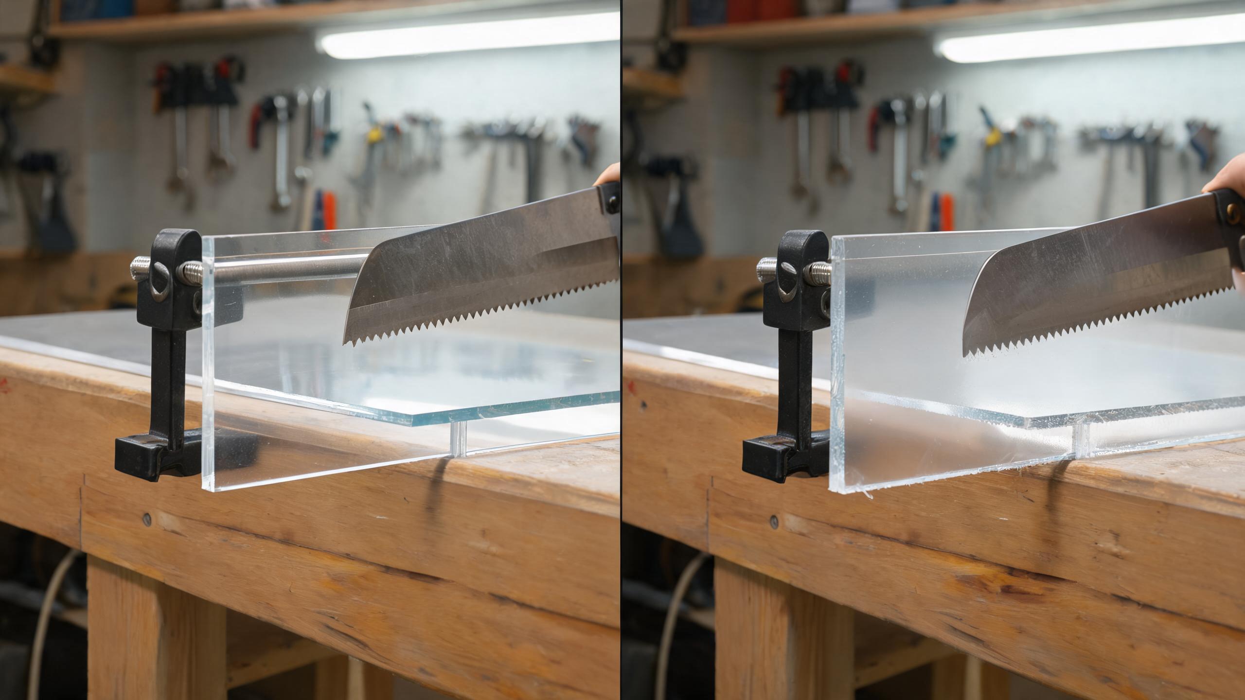 Cutting acrylic vs polycarbonate sheet comparison in workshop