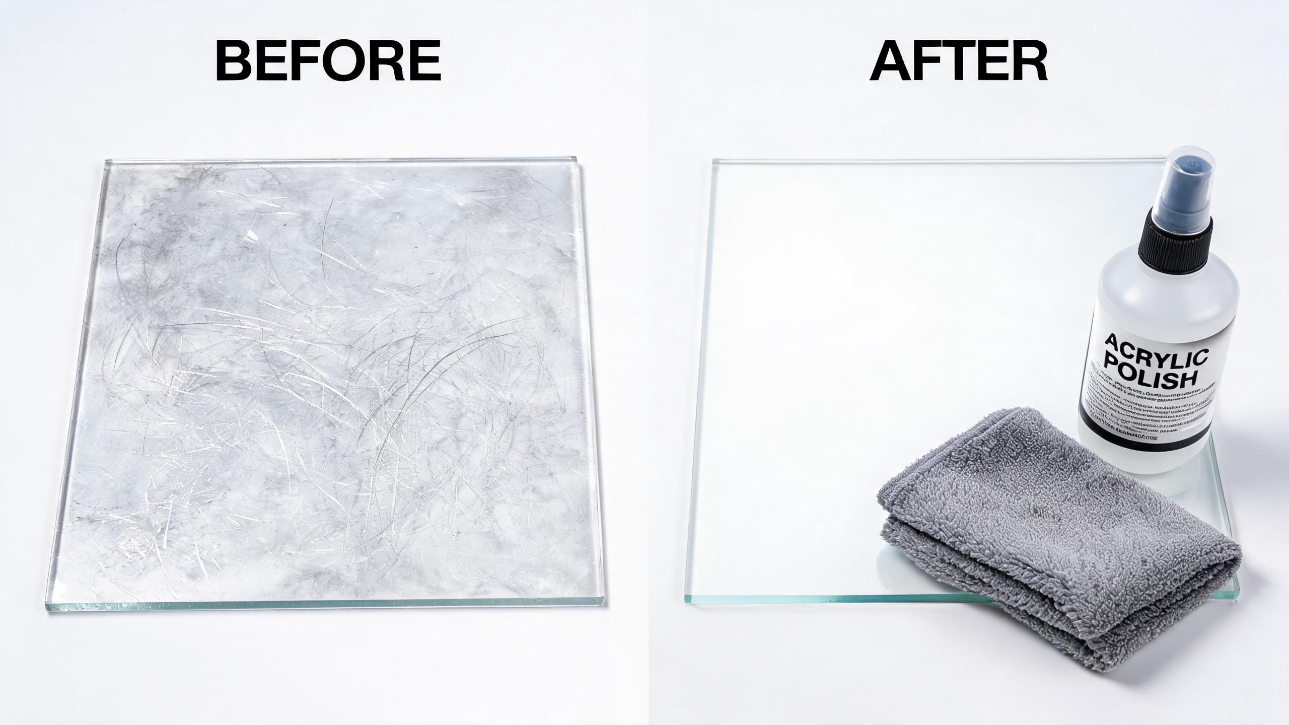 Before and after acrylic scratch removal comparison