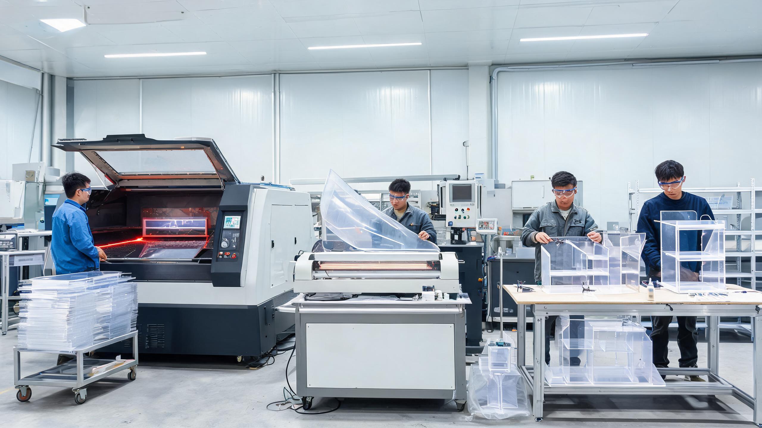 Acrylic display production process with laser cutting and assembly