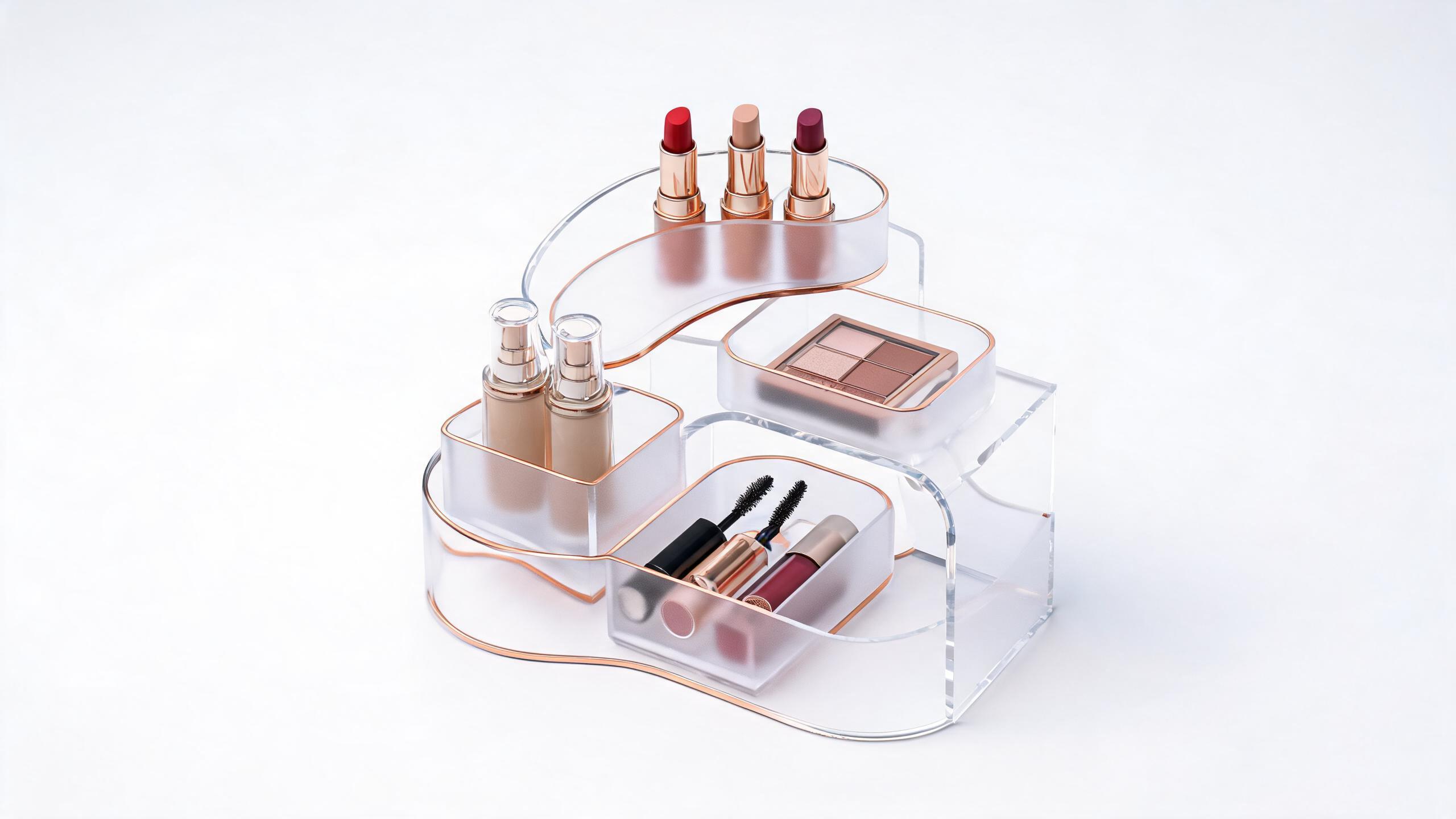 Custom branded acrylic cosmetic display with unique design