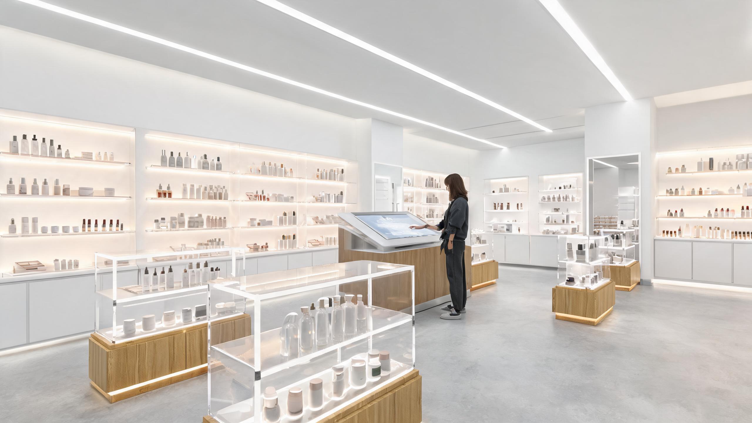 Modern beauty store with 2026 cosmetic display trends LED lighting