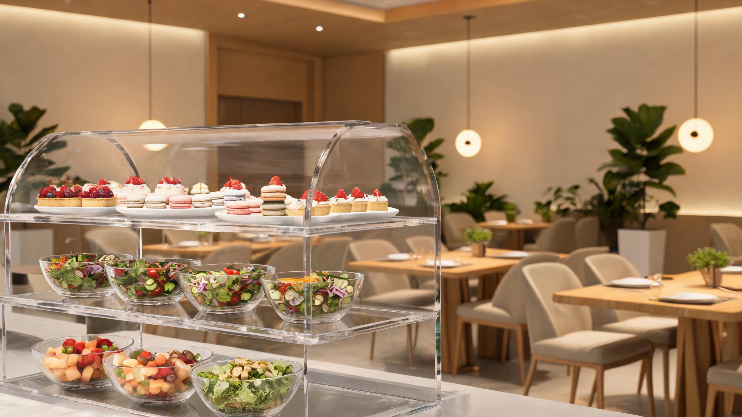 Modern restaurant acrylic buffet display case with fresh food