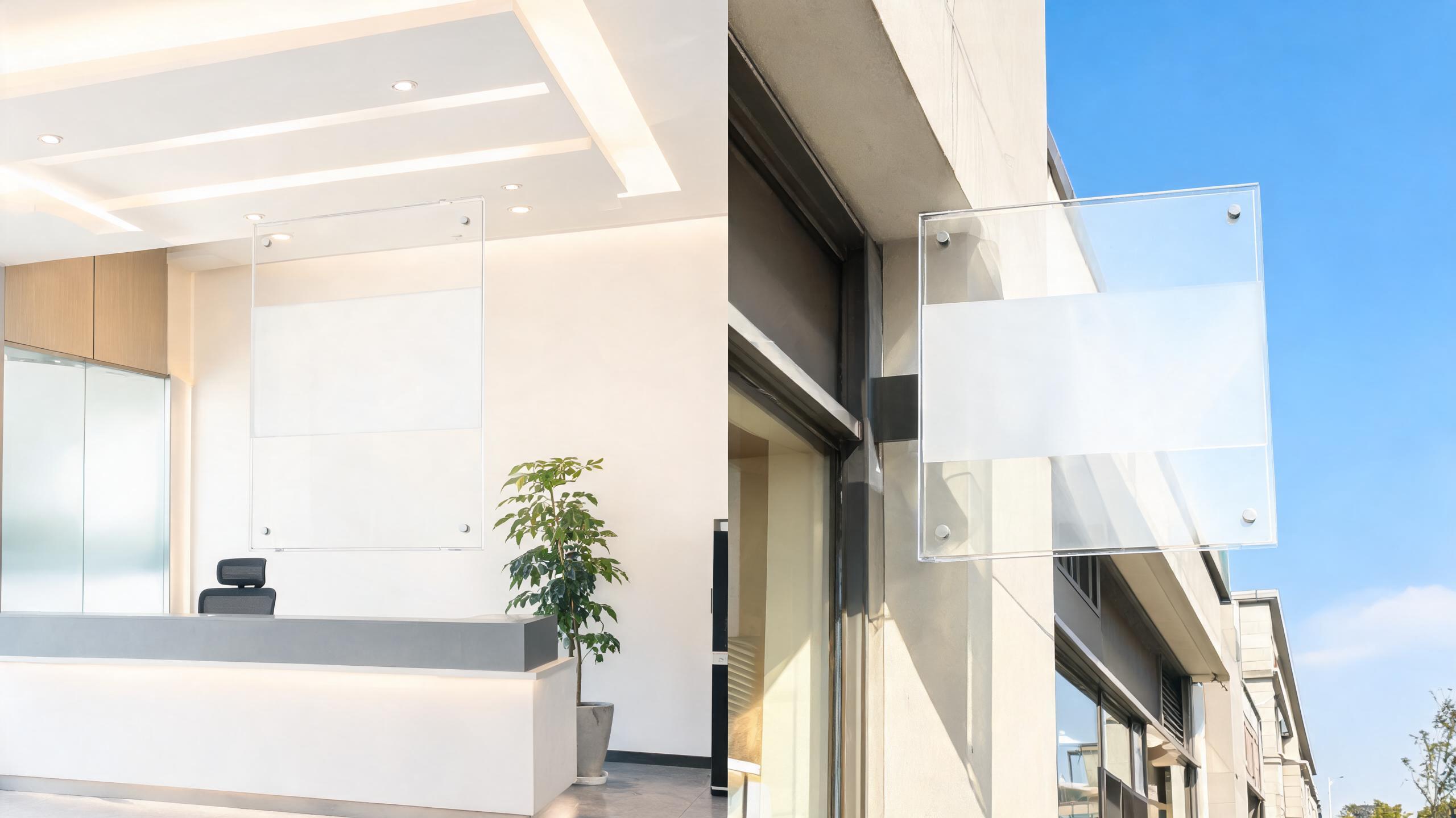 Indoor vs outdoor acrylic sign comparison in different environments