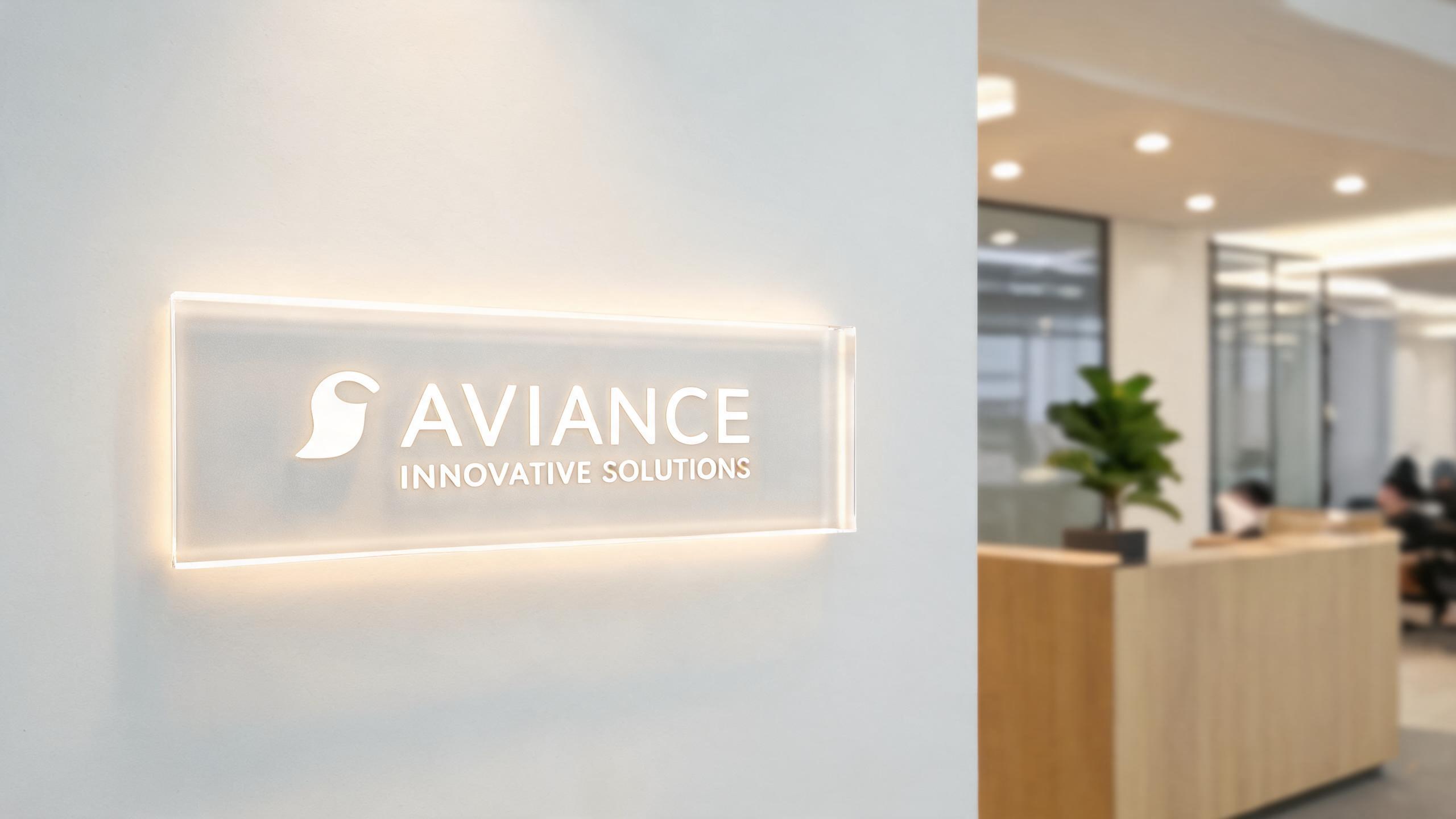 LED backlit acrylic business sign in modern office lobby