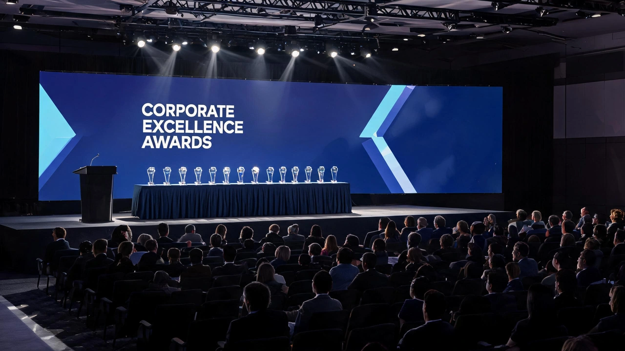 Corporate awards ceremony with acrylic trophies