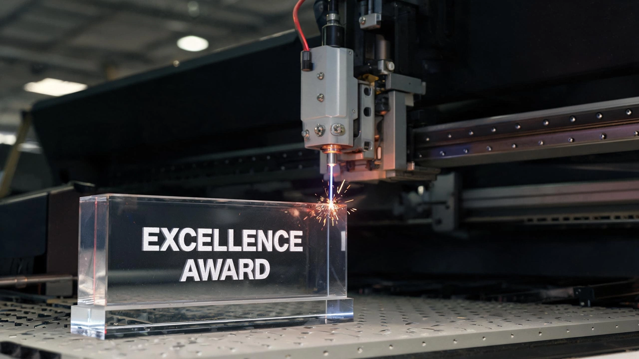 Laser engraving process on acrylic award