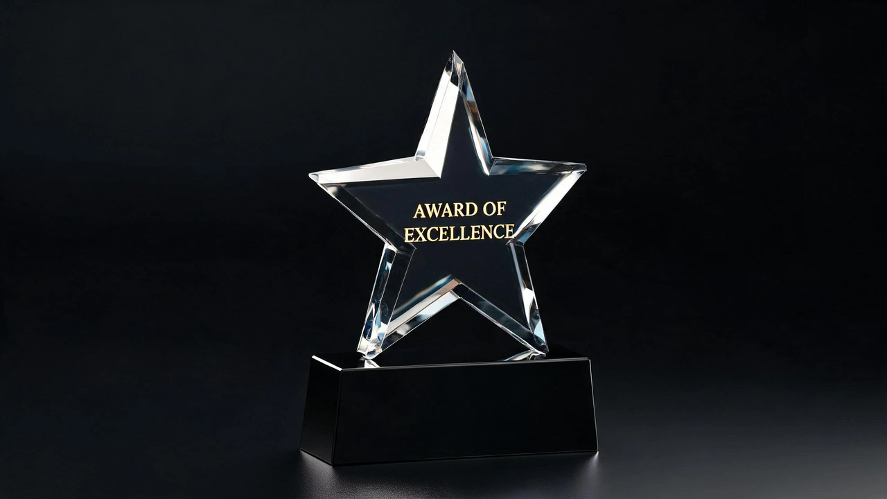 Clear acrylic star trophy with gold engraving