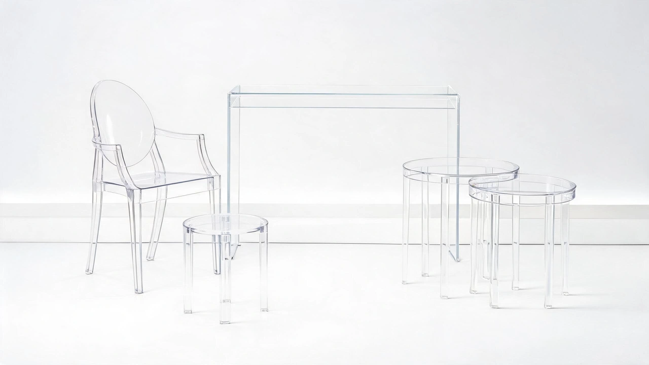 Acrylic furniture pieces - ghost chair, console table, side table