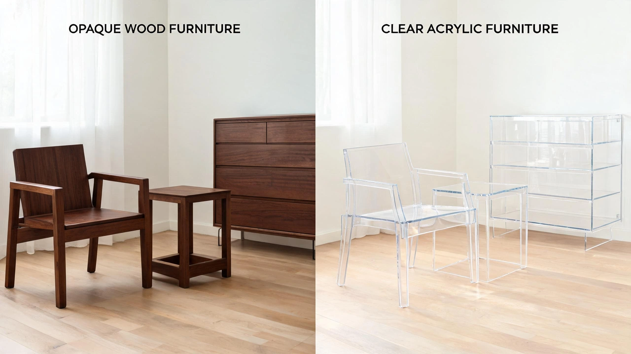 Comparison of room with wood vs acrylic furniture
