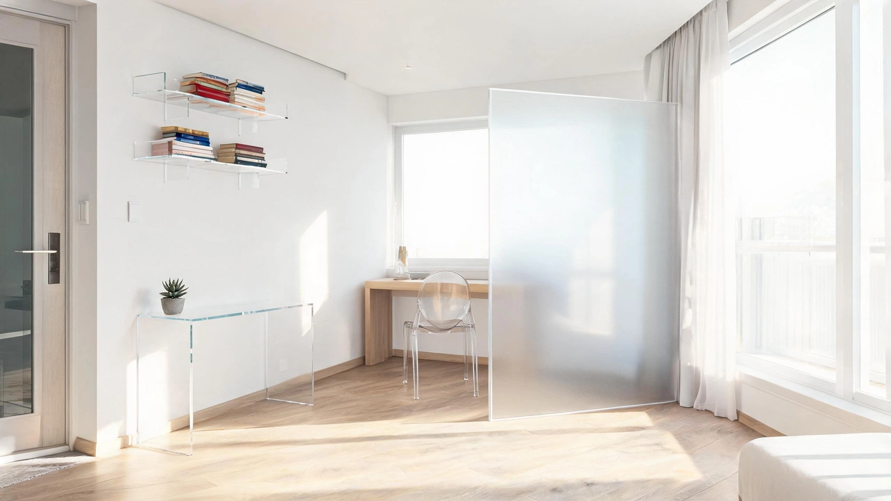 Studio apartment with acrylic furniture making space feel larger