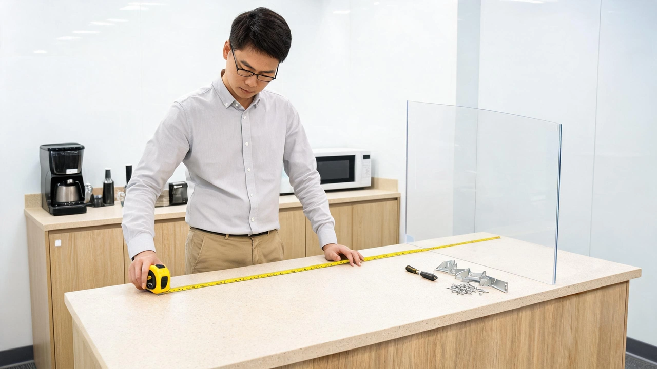 Measuring counter for sneeze guard installation