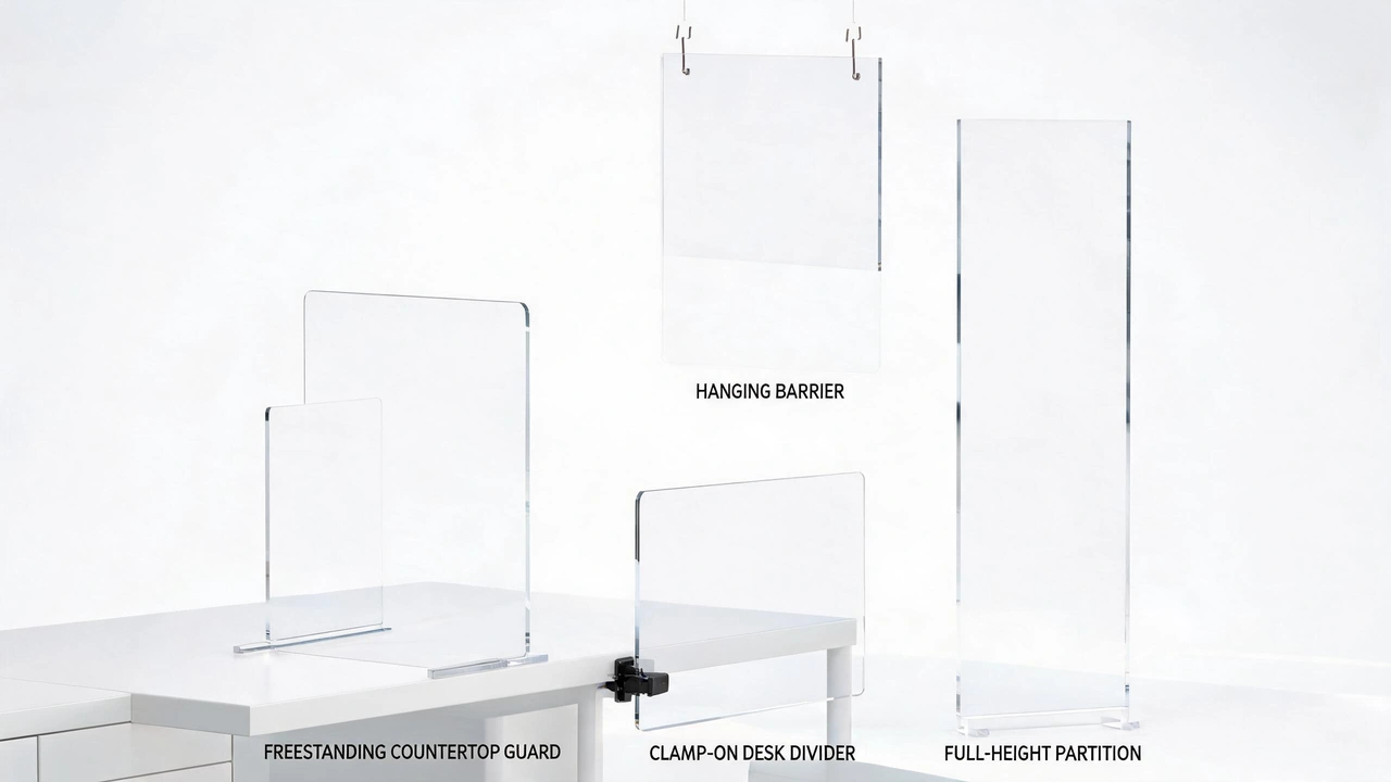 Collection of different acrylic sneeze guard types