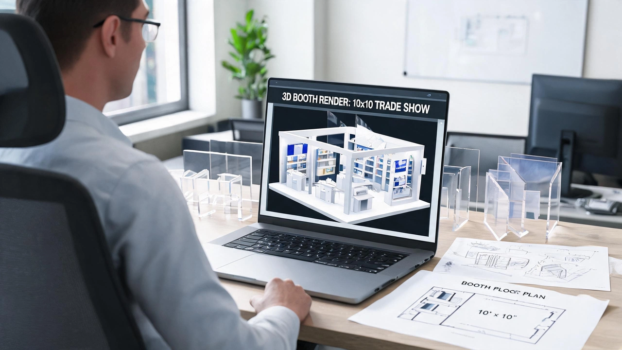 Planning trade show booth design with acrylic displays