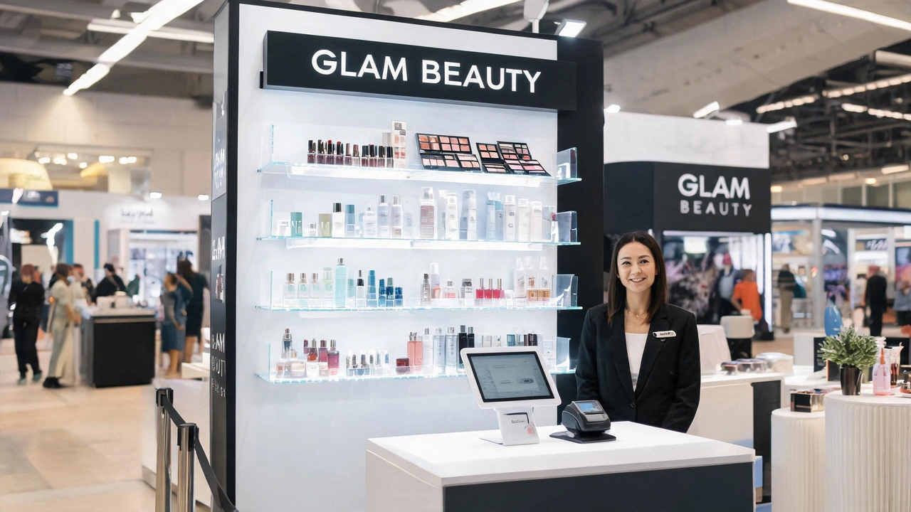 Pop-up retail booth with acrylic display shelves