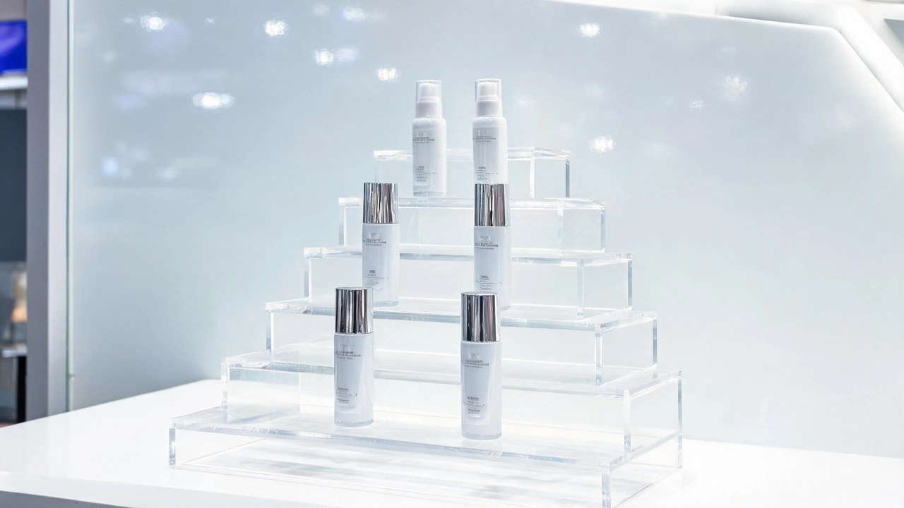 Acrylic product display stand with tiered risers